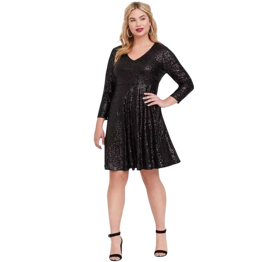 Torrid Mini Sequin Skater Special Event Black Little Dress Size 10